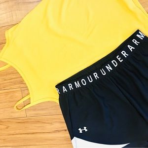 Under Armour sports running short and yellow tank top set outfit large